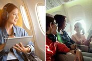 woman plane switch seat