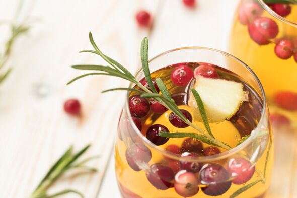Rosemary cranberry white sangria with apples